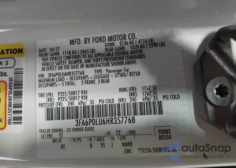 2017 Ford Fusion Hybrid Se from USA, damaged, VIN 3FA6P0LU6HR357768